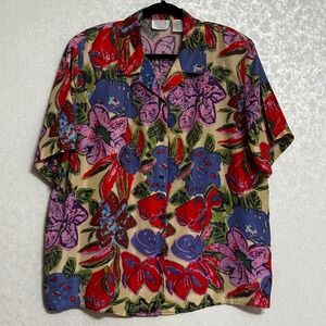 Sellecca Silks Vintage Blouse Floral Print Short Sleeve Button Up Shirt Top 20W